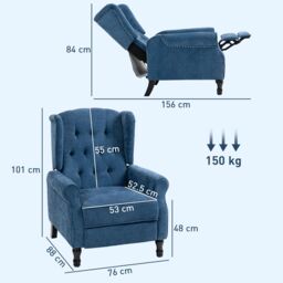 HOMCOM Manual Reclining Armchair Recliner with Footrest Royal Blue - thumbnail 3