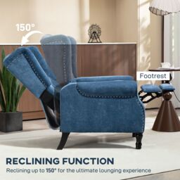 HOMCOM Manual Reclining Armchair Recliner with Footrest Royal Blue - thumbnail 4