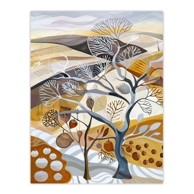 "Artery8 Abstract Autumnal Tree Fields Artwork Pumpkins Wall Art Print in Beige - Size: W12"" x H16""" - image 1