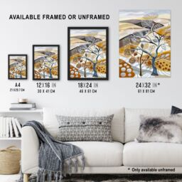 "Artery8 Abstract Autumnal Tree Fields Artwork Pumpkins Wall Art Print in Beige - Size: W12"" x H16""" - thumbnail 3