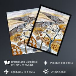 "Artery8 Abstract Autumnal Tree Fields Artwork Pumpkins Wall Art Print in Beige - Size: W12"" x H16""" - thumbnail 2