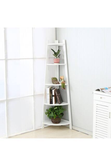 Living and Home 5 tier Abilene Triangular Corner Walnut Plant Stand in White - image 1