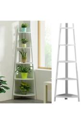 Living and Home 5 tier Abilene Triangular Corner Walnut Plant Stand in White - thumbnail 4