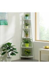 Living and Home 5 tier Abilene Triangular Corner Walnut Plant Stand in White - thumbnail 2