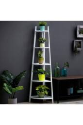 Living and Home 5 tier Abilene Triangular Corner Walnut Plant Stand in White - thumbnail 3