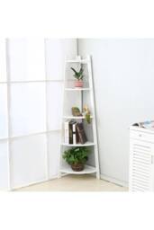 Living and Home 5 tier Abilene Triangular Corner Walnut Plant Stand in White
