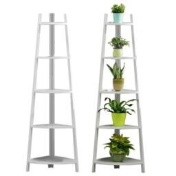 Living and Home 5 tier Abilene Triangular Corner Walnut Plant Stand in White - thumbnail 5