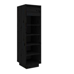Berkfield Home Shoe Cabinet Black 34x30x105 cm Solid Wood Pine - Size: 34 x 30 x 105 cm - thumbnail 2