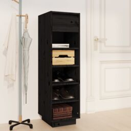 Berkfield Home Shoe Cabinet Black 34x30x105 cm Solid Wood Pine - Size: 34 x 30 x 105 cm - thumbnail 1
