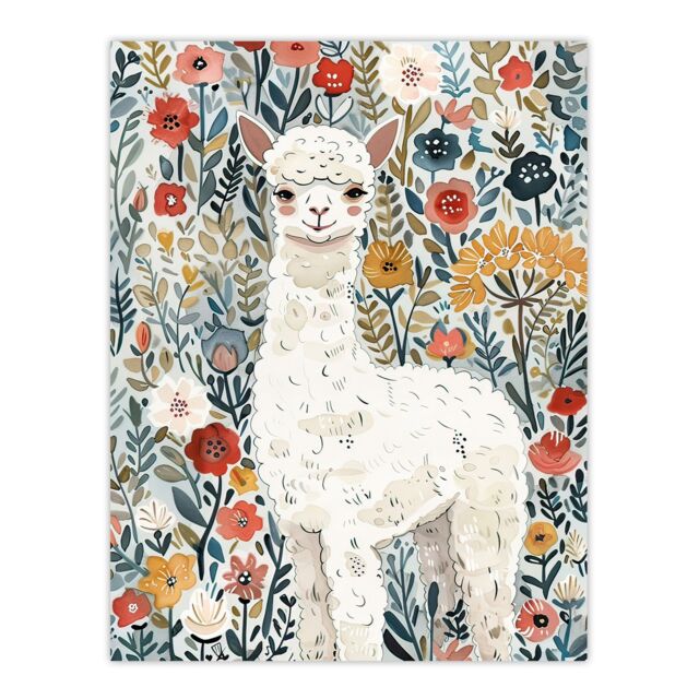 "Artery8 Happy Alpaca in Wildflower Field Watercolour Wall Art Print - Size: W24"" x H32""" - image 1