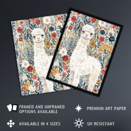 "Artery8 Happy Alpaca in Wildflower Field Watercolour Wall Art Print - Size: W24"" x H32""" - thumbnail 2