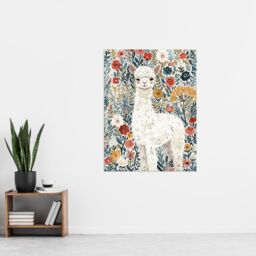 "Artery8 Happy Alpaca in Wildflower Field Watercolour Wall Art Print - Size: W24"" x H32""" - thumbnail 4