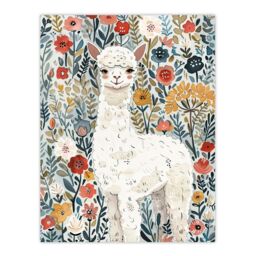 "Artery8 Happy Alpaca in Wildflower Field Watercolour Wall Art Print - Size: W24"" x H32""" - thumbnail 1