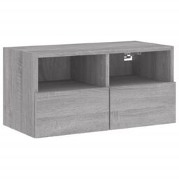 Berkfield Home TV Wall Cabinet Grey Sonoma 60x30x30 cm Engineered Wood - Size: 60 x 30 x 30 cm - thumbnail 2