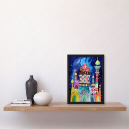 Artery8 Mosque At Midnight Folk Art Artwork Framed Wall Art Print A4 in Black - thumbnail 2
