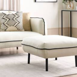 Wyld and Coco Square Ottoman Footstool Light Beige Padded With Black Edging