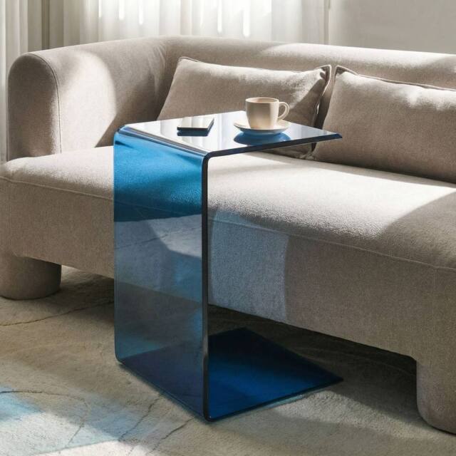Wyld and Coco Cantilever Side Table Semi Transparent Blue Tempered Glass - image 1