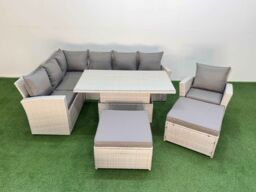 Fimous 9 Seat Garden Furniture Corner Sofa with 2 Big Footstools Light Grey - thumbnail 1