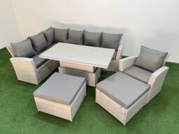 Fimous 9 Seat Garden Furniture Corner Sofa with 2 Big Footstools Light Grey - thumbnail 2