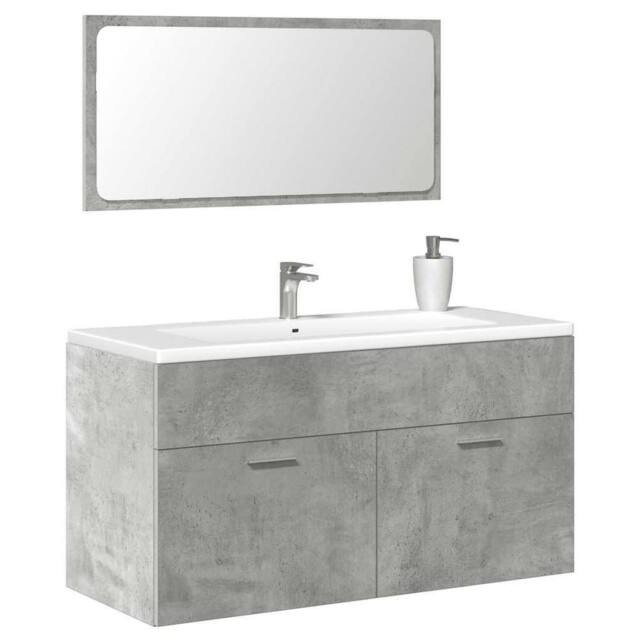 Berkfield Home Bathroom Cabinet with Mirror Concrete Grey Engineered Wood - image 1