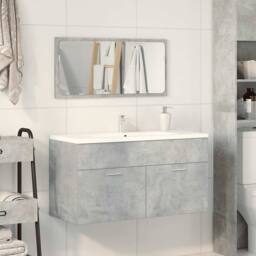 Berkfield Home Bathroom Cabinet with Mirror Concrete Grey Engineered Wood - thumbnail 3