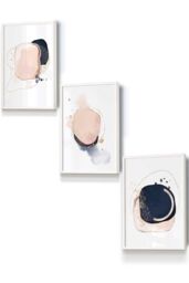Framed Abstract Navy Blue and Blush Pink Framed Wall Art - Small