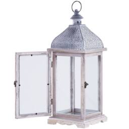 Wyld and Coco White Iron Lantern 47 cm - Distressed Pillar Candle Holder - thumbnail 4