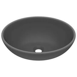 Berkfield Home Luxury Basin Oval-shaped Matt Dark Grey 40x33 cm Ceramic - thumbnail 1