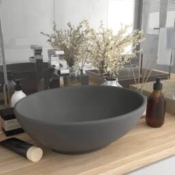 Berkfield Home Luxury Basin Oval-shaped Matt Dark Grey 40x33 cm Ceramic - thumbnail 2