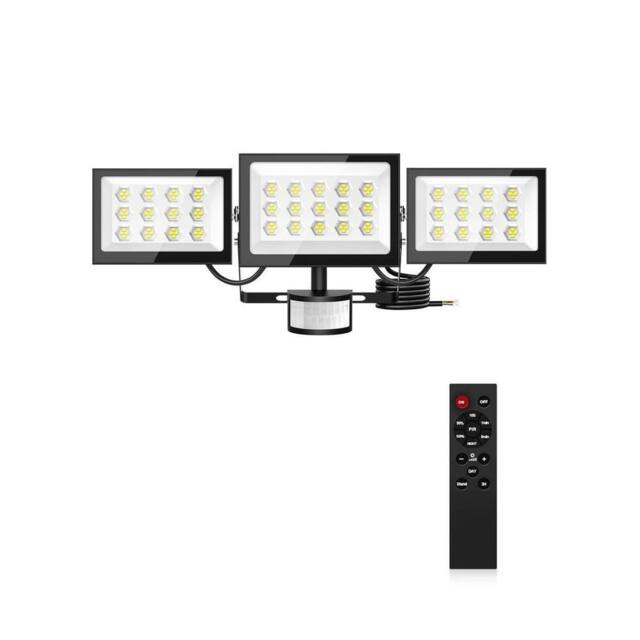 KORVIXA 3 Head LED Security Light PIR Motion Sensor 150W Remote in Black - image 1