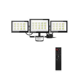 KORVIXA 3 Head LED Security Light PIR Motion Sensor 150W Remote in Black - thumbnail 1