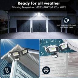 KORVIXA 3 Head LED Security Light PIR Motion Sensor 150W Remote in Black - thumbnail 3