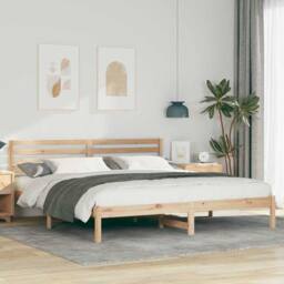 Berkfield Home with Headboard Brown 200 x 200 cm Solid pine wood in Light Tan - thumbnail 2