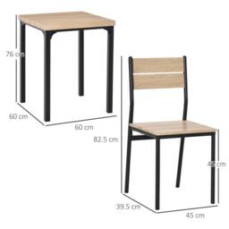 KORVIXA Natural wood finish 3 Pcs Compact Dining Table 2 Chairs Set - Size: 100 cm x 100 cm - thumbnail 2