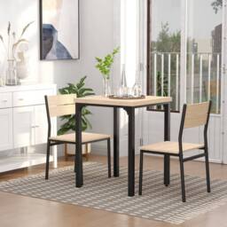 KORVIXA Natural wood finish 3 Pcs Compact Dining Table 2 Chairs Set - Size: 100 cm x 100 cm - thumbnail 4