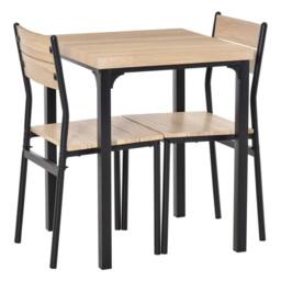 KORVIXA Natural wood finish 3 Pcs Compact Dining Table 2 Chairs Set - Size: 100 cm x 100 cm - thumbnail 1