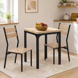 KORVIXA Natural wood finish 3 Pcs Compact Dining Table 2 Chairs Set - Size: 100 cm x 100 cm - thumbnail 3