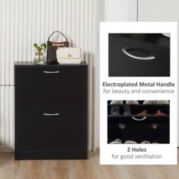 VOGREX 2-Drawer Shoe Cabinet, Holds 12 Pairs in Black - thumbnail 4