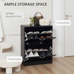 VOGREX 2-Drawer Shoe Cabinet, Holds 12 Pairs in Black - thumbnail 5
