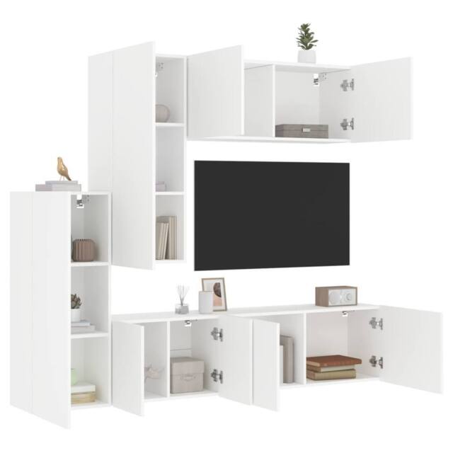 Berkfield Home 5 Piece TV Wall Units White Engineered Wood - image 1