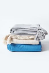 Homescapes Cotton Rajput Ribbed Throw in Blue - Size: 225 cm x 255 cm - thumbnail 6