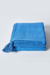 Homescapes Cotton Rajput Ribbed Throw in Blue - Size: 225 cm x 255 cm - thumbnail 2
