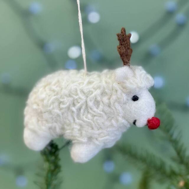 The Alphabet Gift Shop Felt Rudolph Sheep Bauble in Cream