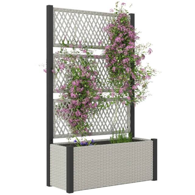 SPETLEK Mixed-grey Rattan Raised Planter Box Climbing Trellis Garden Plant Bed in Grey - Size: 1.25kg - image 1