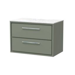 Balterley 800mm Wall Hung 2-Drawer Vanity with Marble Worktop - Fern Green - thumbnail 1