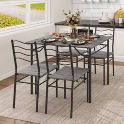 KORVIXA Dining Table Set Of 4 Kitchen Table 4 Chair in Grey - Size: 0.6m2 - thumbnail 5