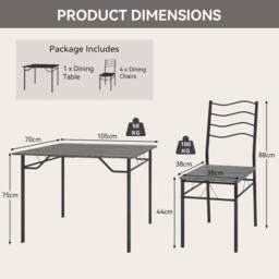KORVIXA Dining Table Set Of 4 Kitchen Table 4 Chair in Grey - Size: 0.6m2 - thumbnail 2