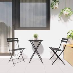 Berkfield Home 3-Piece Folding Bistro Set - Anthracite Steel in Black - thumbnail 4