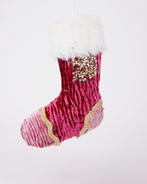 Shatchi 15cm Burgandy / Pink Stocking - Christmas Hanging Decoration - image 1