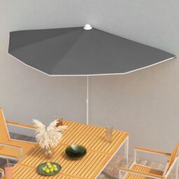 Berkfield Home Garden Half Parasol with Pole 180x90 cm Anthracite in Black - thumbnail 1